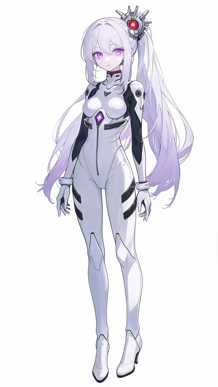 白色机械服、浅紫长发的二次元角色完整立绘